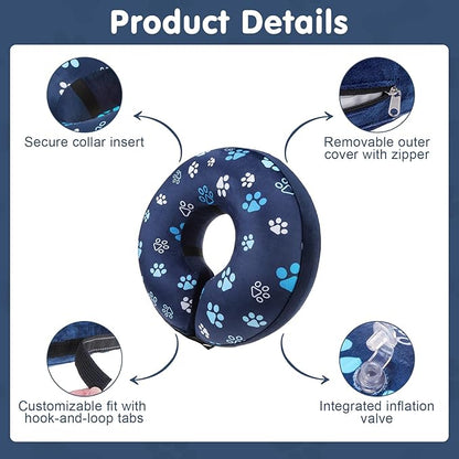 BEAUTYZOO Dog Cone Alternative After Surgery for Large Medium Small Dogs, Soft Inflatable Cone Collar for Dogs Cats, Pet Neck Donut E Collar Dog Recovery Collars to Stop Licking, Navy Blue Paw L