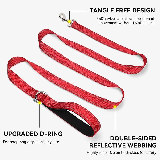 Joytale Dog Leash, 4 FT Double-Sided Reflective, Padded Handle Nylon Heavy Duty Leashes for Small Dogs Walking, Red