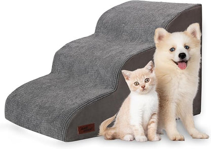 Aodisman 3-Step Dog Ramp and Stairs for Sofa and Chair - Non-Slip Sturdy Pet Steps for Small Dogs and Cats,15.7" H,Grey