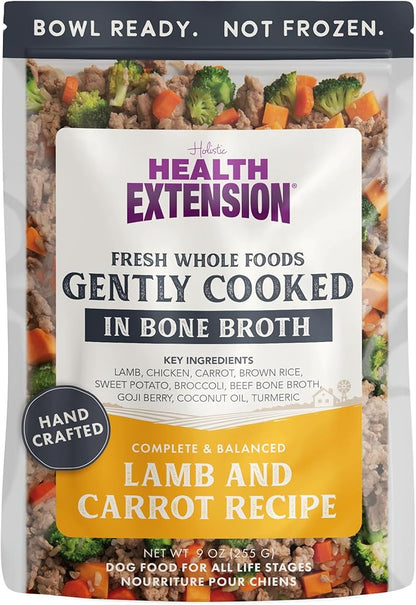 Health Extension Gently Cooked Lamb & Carrot Dog Food, Human-Grade & Shelf-Stable with Superfoods, Supports Digestion, Immunity, Skin & Coat, 9 oz Pouch (Pack of 1)