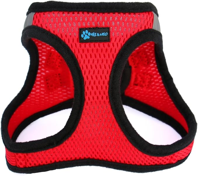 Max and Neo Nanu Small Dog Reflective Dog Harness - We Donate a Harness to a Dog Rescue for Every Harness Sold (Medium, RED)