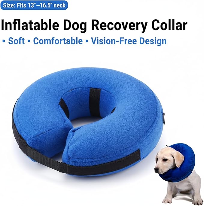 Inflatable Dog Cone Collar Alternative, Soft Dog Cone for Medium Large Dogs and Cats,Pet Neck Recovery ECollar Donut Collar After Surgery (Blue, M2)