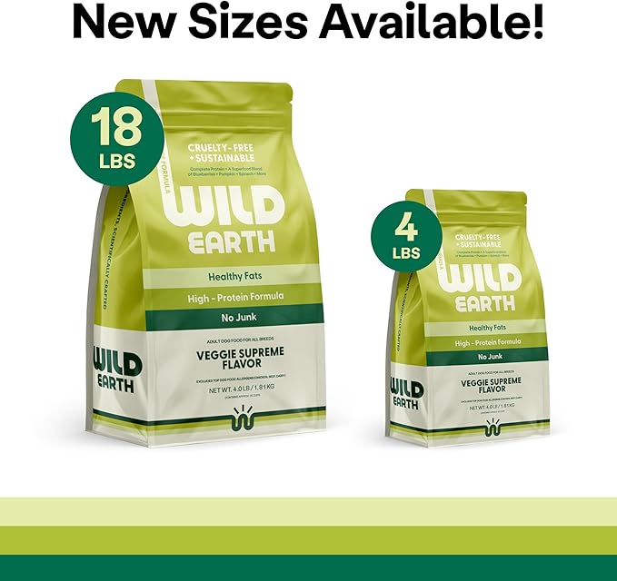 Wild Earth Vegan Dry Dog Food Performance Formula | Plant-Based Vegetarian Kibble | Wheat-Free, Allergen-Free, Veterinarian-Developed | Veggie Supreme Flavor, 4lb Bag