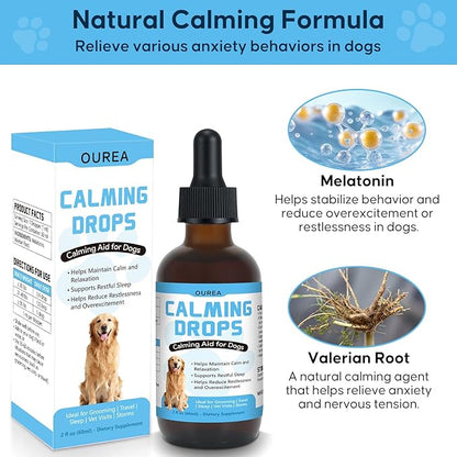 Calming Drops for Dogs with Melatonin – Helps Support Relaxation During Nail Trimming, Grooming, Travel, Vet Visits, Thunder & Fireworks – Natural Soothing Liquid Supplement
