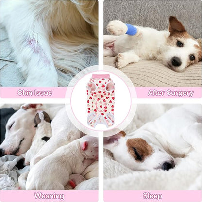 Coppthinktu Recovery Suit for Dogs After Surgery, Dog Onesie Surgery Recovery Suit for Female Spay, Soft Surgical Pajamas Bodysuits for Puppy to Prevent Licking Dog Cone Alternative Strawber M
