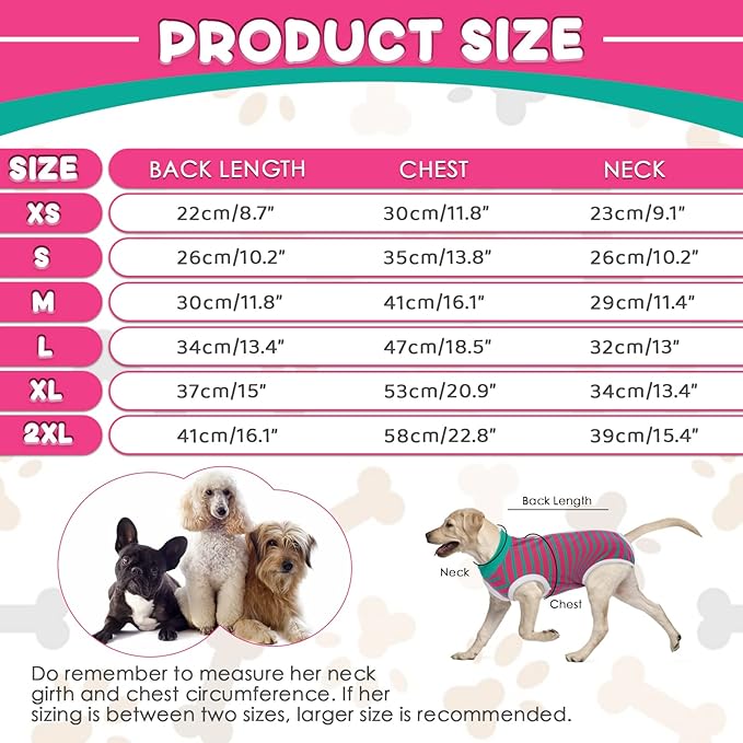 Dog Recovery Suit, Puppy Surgical Pajamas Bodysuit for Dogs Cats After Spay Neuter Surgery Abdominal Wound Bandages, Striped Onesie Pant for Shedding Skin Disease, Anti-Licking Cone Alternative S