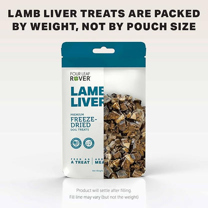 FOUR LEAF ROVER Lamb Dog Treats - Grass Finished New Zealand Lamb Liver - Raw Freeze Dried Single Ingredient, No Additives - Made in USA - 4 Oz Bag