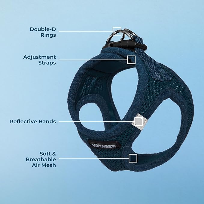 Best Pet Supplies Voyager Step-in Air Harness - All Weather Mesh, Reflective, No Pull Harness for Dogs, Cats - Secure with Hook & Loop Fastener, Buckle, Double D-Rings - Blue, L