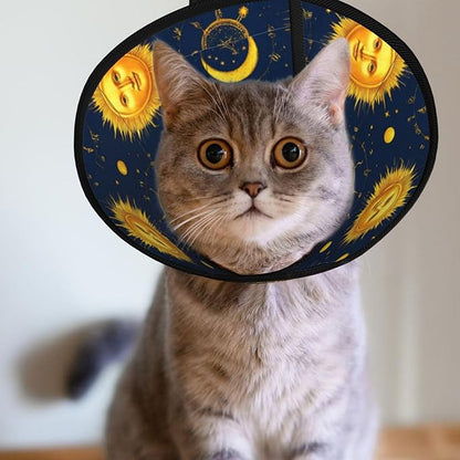 Stop Licking, for Puppies and Kittens, Small Medium Large Dogs, Meet 998 Boho Chic Art Golden Sun Moon and Stars Over Blue Black Sky