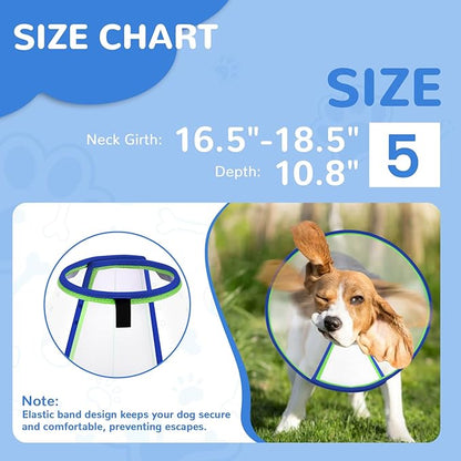 Soft Dog Cone Collar for Dogs After Surgery, Transparent Cone for Dogs to Stop Licking, Breathable Dog Neck Cone for Small Medium Large Dog, Adjustable Elizabethan Pet Recovery Collar (Blue, Size 5)