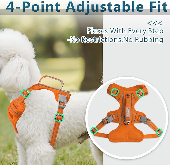 BARKBAY Dog Harness No Pull with ID Tag Pocket - Heavy Duty, Reflective, Easy Control for Large Dogs(Orange,XS)