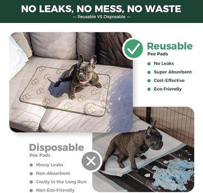 FXW Washable Pee Pads for Dogs, Leak-Proof & Non-Slip, Specifically Designed for 18inch Cages, 11" x 17" Rectangle, Khaki, 2 Packs