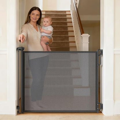 SPACEANY Retractable Safety Baby Gate or Mesh Dog Gate,Durable Portable Mesh Retractable Gate,Easy to Use for Stairs, Doorways, Hallways, Indoor, Outdoor, 33.5" Tall, Up to 45" Wide, Black