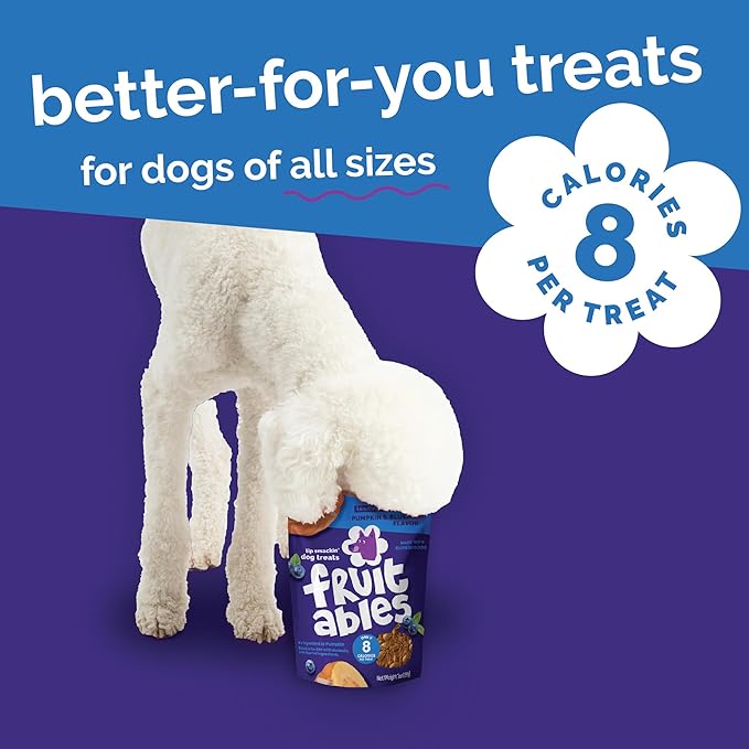 Fruitables Baked Dog Treats, Pumpkin Snacks for Dogs, Low Calorie & Delicious, No Wheat, Corn or Soy, Healthy Puppy Training Treats, Made in The USA, Pumpkin and Blueberry Flavor, 20oz