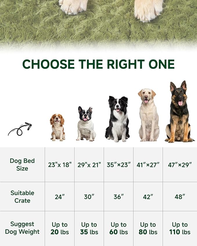 KSIIA Washable Dog Bed Comfy Dog Crate Pad Deluxe Plush Pet Bed Non-Slip Kennel Pad for Large Dogs, 41" x 27", Green