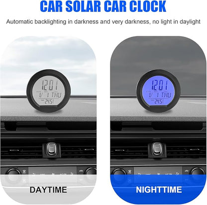 Car Digital Thermometer Clock, Dashboard Adhesive LCD Display Watch with Automatic Backlight at Night, Fahrenheit Temperature Display 24 Hour Format Time Clock for Car Home Office