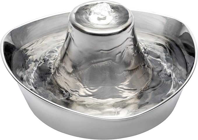 PetSafe Seaside Stainless Steel Cat & Dog Fountain, 60 Oz Water Capacity - 2 Water Filters & 1 Pump Included, Soothing Flow for Pets, Scratch-and Rust-Resistant Material - Quiet Motor