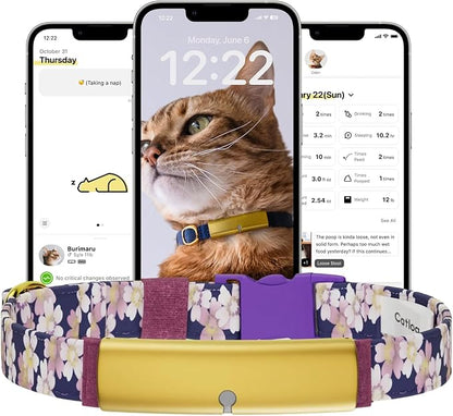Health Tracker for Cats - Smart Cat Collar with Safety Breakaway Buckle for Indoor Cats, Wellness Alerts, Real-time Monitoring (Kimono (Sakura -Night-),XXL)