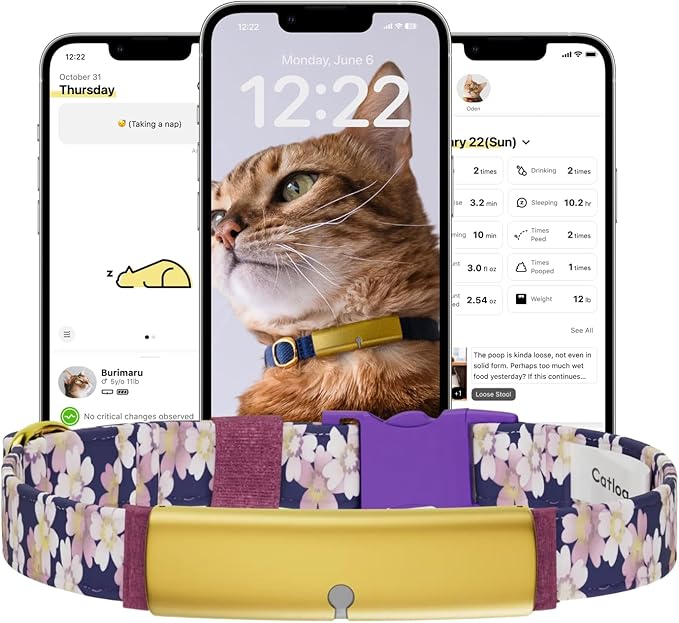Health Tracker for Cats - Smart Cat Collar with Safety Breakaway Buckle for Indoor Cats, Wellness Alerts, Real-time Monitoring (Kimono (Sakura -Night-),L)