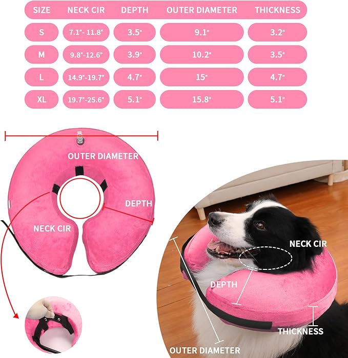 MCHY Inflatable Dog Cone,Adjustable Recovery Collar for Dogs After Surgery,Prevent from Biting & Scratching,Not Block Vision (Pink, XL-Neck 20''- 25'')