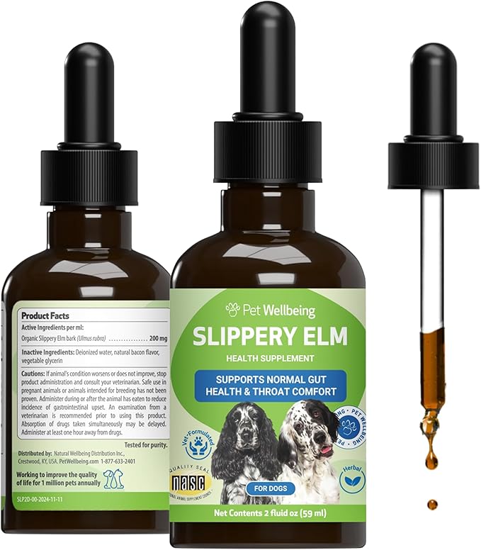 Pet Wellbeing Slippery Elm for Dogs - Vet-Formulated Dual Digestive & Throat Support - Organic Single Herb Extract - Holistic Soothing Dog Supplement - Liquid Formula 2 oz (59ml)