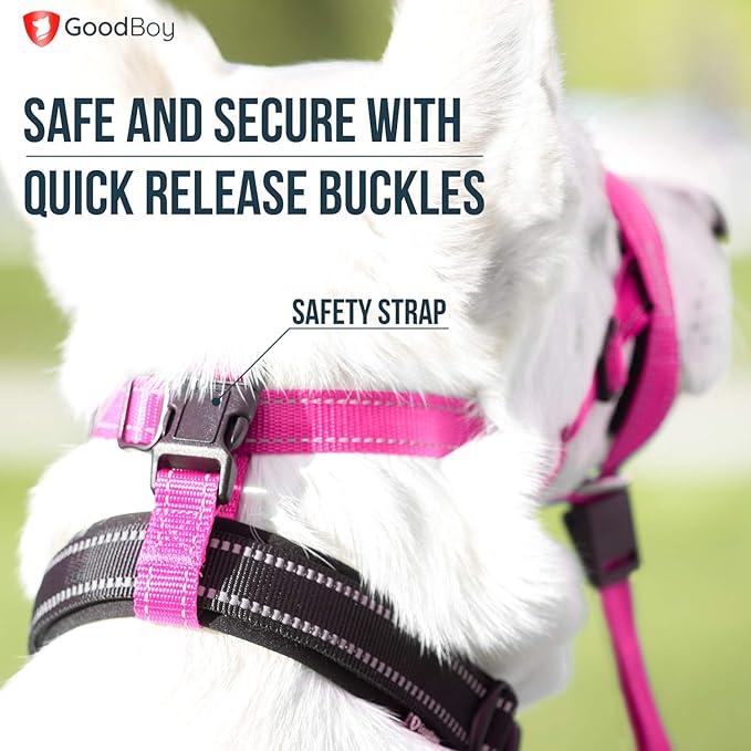 GoodBoy Dog Head Halter with Safety Strap - Stops Heavy Pulling On The Leash - Padded Headcollar for Small Medium and Large Dog Sizes - Head Collar Training Guide Included (Size 1, Pink Nylon)