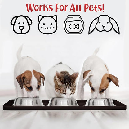 DogBuddy Dog Food Mat – Waterproof Dog Bowl Mat for Food and Water, Silicone Pet Feeding Mats for Floors, Non-Slip Placemat with High Edges for Dogs Bowls, Puppy Essentials (M: 21” x 14”, Coffee)