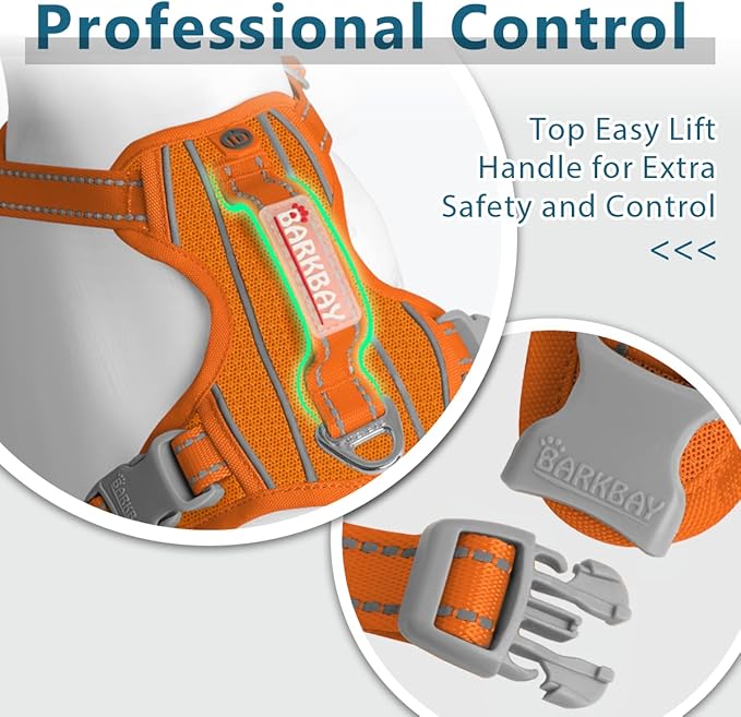 BARKBAY Dog Harness No Pull with ID Tag Pocket - Heavy Duty, Reflective, Easy Control for Large Dogs(Orange,S)