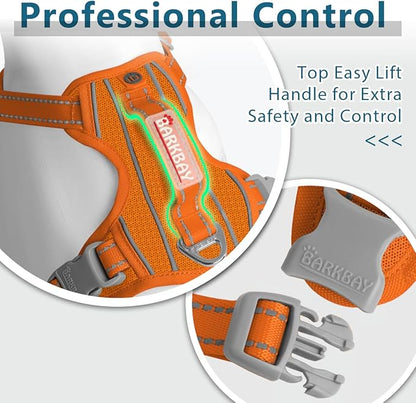 BARKBAY Dog Harness No Pull with ID Tag Pocket - Heavy Duty, Reflective, Easy Control for Large Dogs(Orange,M)