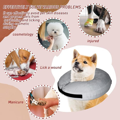 Inflatable Dog Cone Collar-Soft Protective Cone for Dogs After Surgery,Dog Donut Collar for Large Medium Small Dogs and Cats (Grey,Small)
