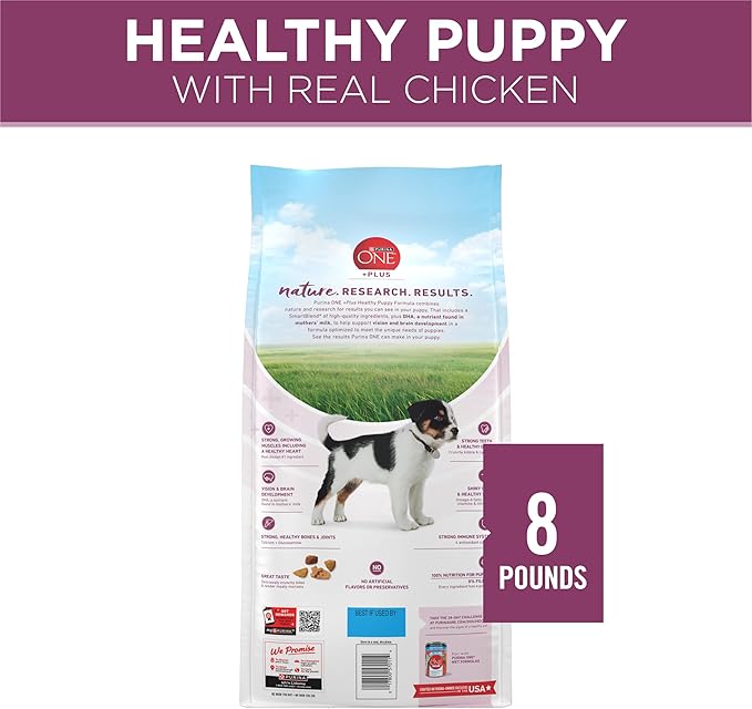 Purina ONE Plus Healthy Puppy Formula High Protein Natural Dry Puppy Food with added vitamins, minerals and nutrients - 8 lb. Bag
