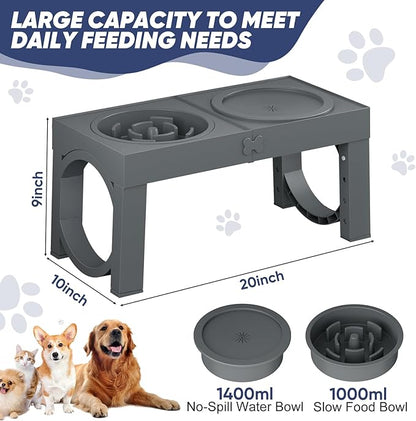 XIAZ Elevated Dog Bowls Large Breed Raised Dogs Bowl Stand Large/Medium Sized Dog Slow Feeder Dogs Bowls Food Water Stands 5 Heights Adjustable 9/11/12/14in Pet Feeder Dish Station