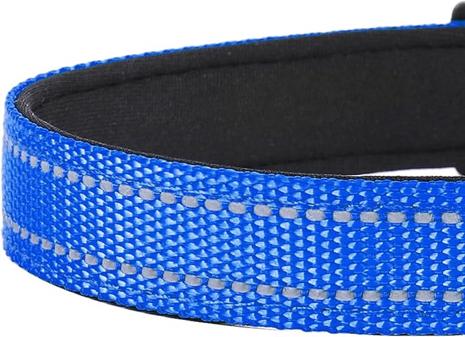 Reflective Dog Collar, Adjustable Soft Neoprene Padded Nylon Pet Collars with Buckle for Extra Large Dogs, Navy Blue,XL