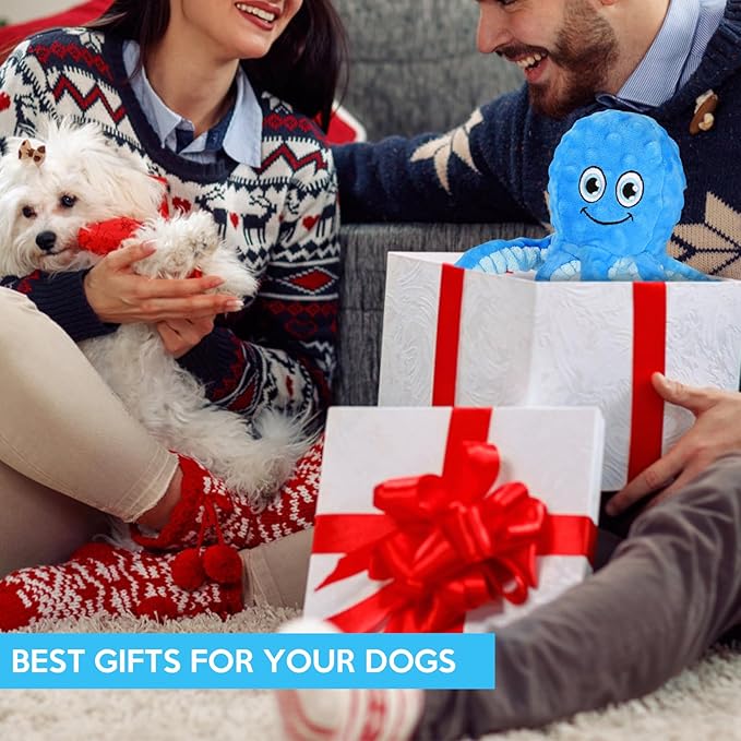Letsmeet Squeaky Dog Toys Octopus Stuffed Crinkle Toy, Puppy Chew Toys for Teething, Durable Tug of War Interactive Plush Dog Toys for Puppies Small, Medium, and Large Dogs