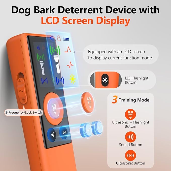 Ultrasonic Dog Bark Deterrent Device, Anti-Barking Control Device with LCD Screen & 3 Modes, Dog Training Tools to Stop Bad Behaviors, Safe Trainer Up to 35ft for Indoor Outdoor Use-03