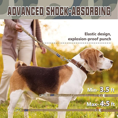 AUROTH Heavy Duty Bungee Dog Leash for Large Breed Dogs, No Pull for Shock Absorption with Car Seat Belt, 2 Padded Handles 4.5Foot 6Foot Training Dog Leash Army Yellow