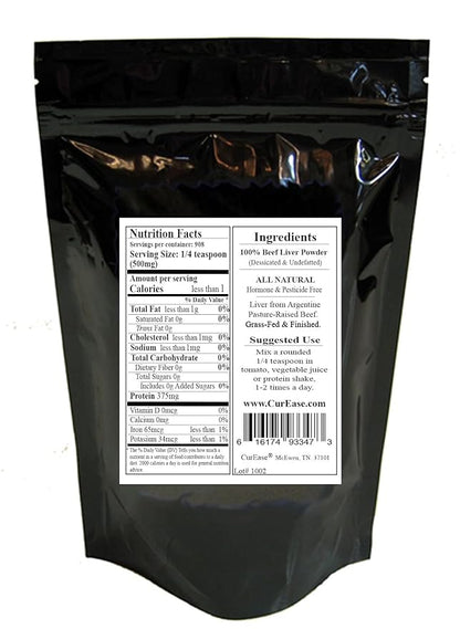 CurEase Argentine Grass Feed Beef Liver Powder Undefatted Desiccated (dried) Pesticide and Hormone Free 1lb One Pound (453grams) 908 Servings