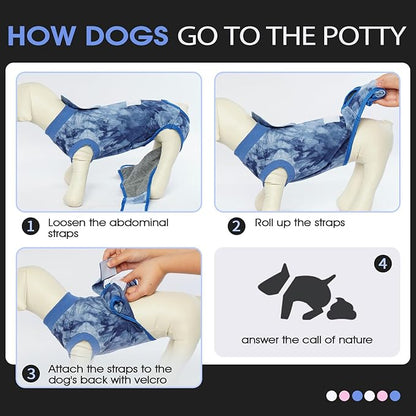FUAMEY Recovery Suit for Dogs After Surgery,Soft Breathable Dog Bodysuit E-Collar & Cone Alternative Surgical Suit,Male Female Dog Neuter Spay Suits Anti Licking Wounds Onesie Blue Tie Dye XS