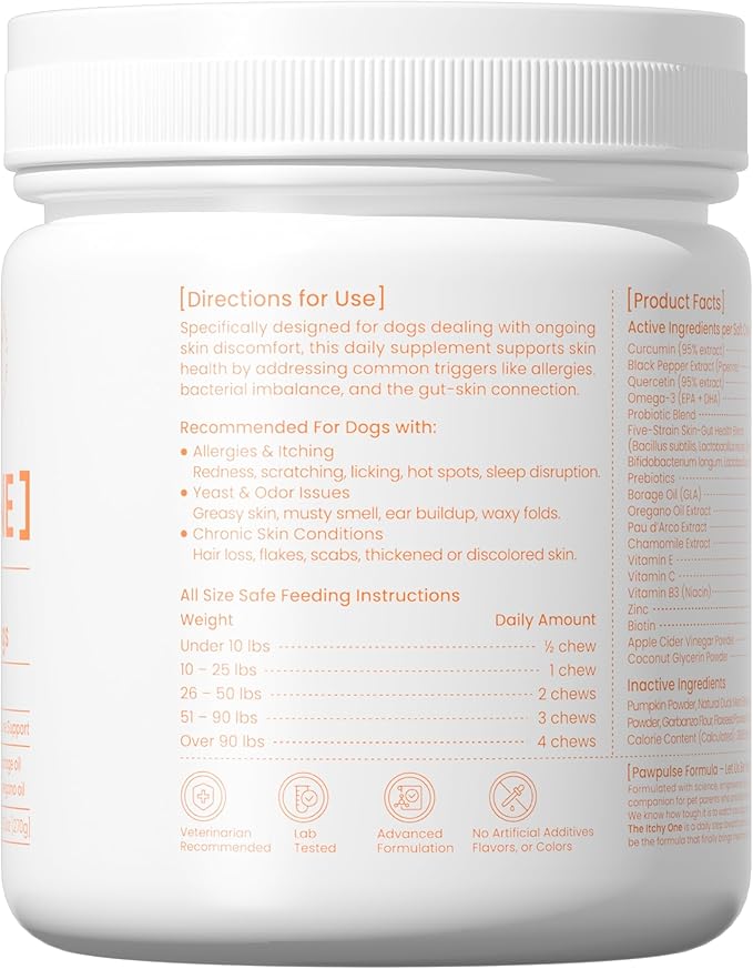 PAWPULSE FORMULA Dog Allergy Relief Chews, Itching Skin Relief for Yeast, Redness and Hotspots, Support Immune and Seasonal Allergy with Probiotics & Omega-3, 90 Chews
