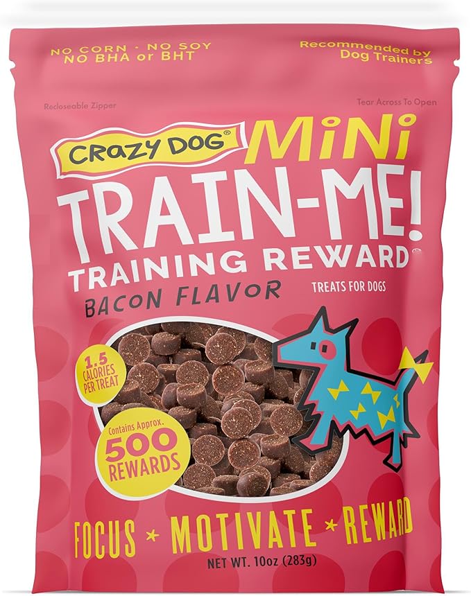Crazy Dog Mini Train-Me! Training Treats 10 oz. Bag, Bacon Flavor, with 500 Treats per Bag, Recommended by Dog Trainers