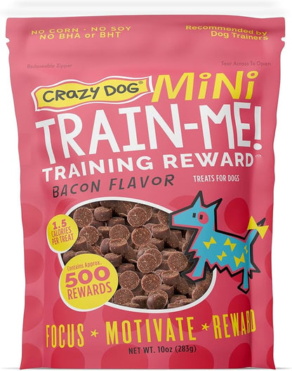Crazy Dog Mini Train-Me! Training Treats 10 oz. Bag, Bacon Flavor, with 500 Treats per Bag, Recommended by Dog Trainers