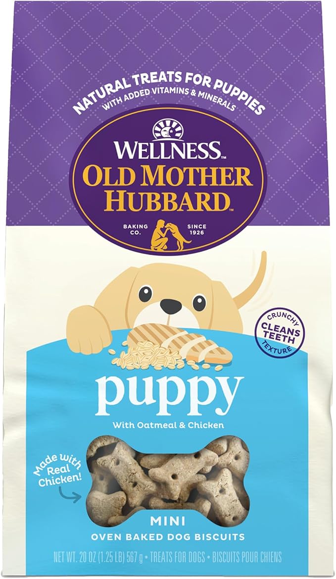 Wellness Old Mother Hubbard Classic Puppy Dog Biscuits, Natural Training Treats, Oatmeal and Chicken Flavor, Mini Size, 20 oz Bag