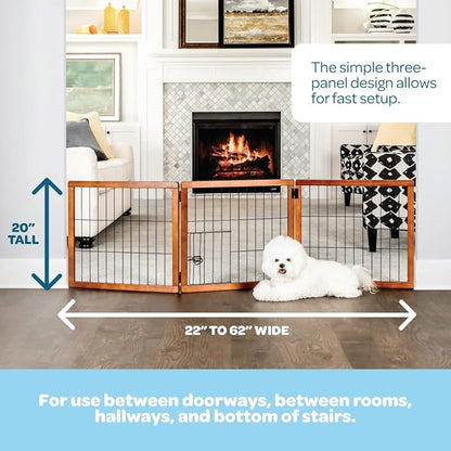 Carlson 22"-62" Super Wide Dog Gate with Small Pet Door, Premium Wooden 3-Panel Pet Gate for Doorways & Hallways