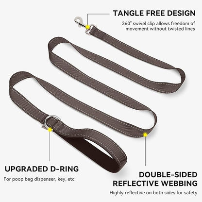 Joytale Double-Sided Reflective Dog Leash, 6 FT/5 FT/4 FT, Padded Handle Nylon Heavy Duty Leashes for Small & Medium Dogs Walking, Brown, 6FT