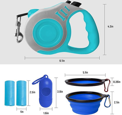 Retractable Dog Leash Automatic Telescopic Tractor Dog Tape, Pet Tape 10/16 FT Durable and Convenient, with Folding Bowl, Dispenser, Rubbish Bags, Suitable for Small and Medium Dogs