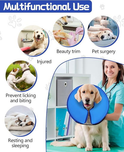 MIDOG Soft Inflatable Dog Cone,Donut E-Collar Alternative for After Surgery, Prevents Licking, Allowing Normal Eating & Vision,Comfortable Recovery Collar for Small Medium Large Dogs&Cats, DarkBlue-L+