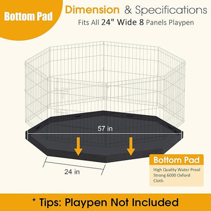 Dog Pet Playpen 8 Panel 24 Inch with Bottom Pad for Small Medium Pets Indoor Outdoor (Black Bottom Pad)