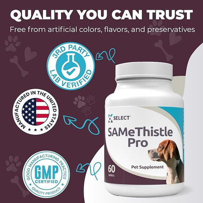 K9 Select SAMeThistle Pro –60 Tablets Liver Support for Dogs with SAM-e & Milk Thistle – Hepato Support for Dogs, Liver & Kidney Detox