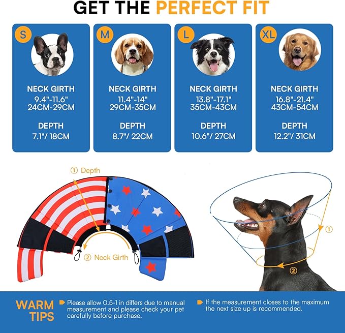 Queenmore XL Dog Cone, Soft Dog Cones for Large Dogs After Surgery, Cone for Dogs to Stop Licking, Pet Elizabethan Collar, Alternative to Recovery Collar for Pets, USAFlag XL