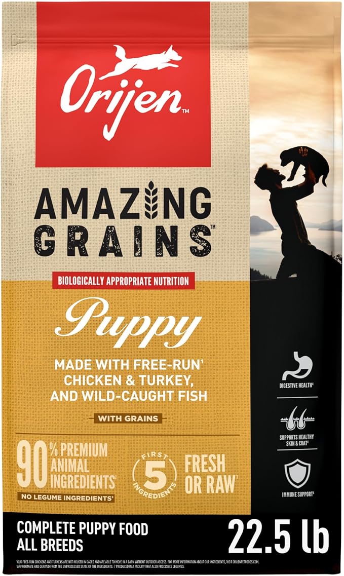 ORIJEN Amazing Grains High Protein Dry Dog Food Puppy Recipe 22.5lb Bag